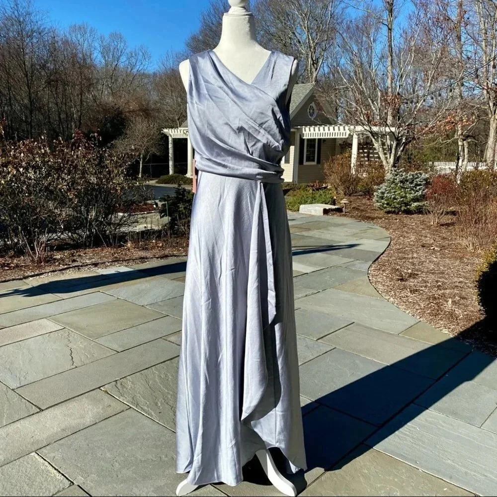 NWT BHLDN Espen Satin Formal Maxi Dress Blue Grey 8